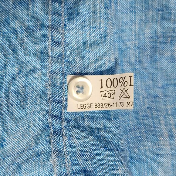 Men's Linen Button-Down Shirt Made in Italy Heather Blue Long Sleeve Size XXL - Picture 7 of 10